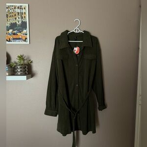 Cider Green Corduroy Belted Dress